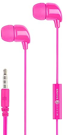 Music Sound | ÉCOUTEURS Fullcolor Intra-Auriculaires | Écouteurs Intra-Auriculaires Stéréo avec Fil et Microphone Intégré - Connecteur Jack 3.5 mm - Câble Anti-enchevêtrement de 1,2 m - Couleur Rose