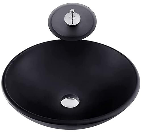 YEITH Lavandino in Vetro Temperato, Lavabo da Appoggio ​in Vetro Temperato, Artistico Lavabo da Bagno Nero, Lavabo da Appoggio, Applica aHomes, Hotels, Villas,A