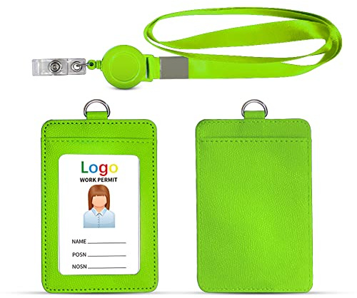 HYCOPROT Ausweishüllen PU Leder Mit 1 Ausweisfenster und 1 Kartensteckplatz Ausweisjojo Mit Schlüsselring Clip und Karabinerhaken Id Kartenhalter Für Office Business