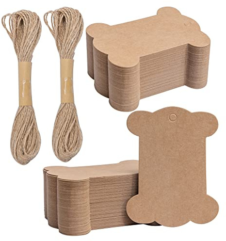 Hundeknochen-Kraftpapieranhänger mit zweimaligem Basteletiketten, Geschenktüte, Papieranhänger für Hochzeit, Geburtstag, Weihnachten, Urlaub, 100 Stück