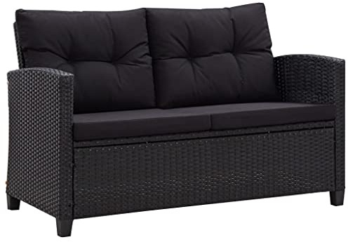 Hommdiy Gartensofa 2-Sitzer mit Kissen Lounge Sofa Gartenmöbel Gartenbank Bank Rattansofa Balkon Terrasse Garten Schwarz 124cm Poly Rattan