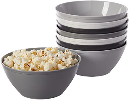 US Acrylic Unbreakable 28 oz. Plastic Stackable Cereal Bowls for Snacks & Ice Cream in Grey Colors (Set of 8) 6-inch Reusable, BPA-Free, Made in the USA, Dishwasher Safe Dinnerware