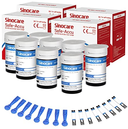 Sinocare Strisce reattive per glicemia, SOLO Per il glucometro Safe Accu, Preciso e Rapido della Glicemia, 200 strisce reattive + 200 lancette, per il monitoraggio della glicemia a casa