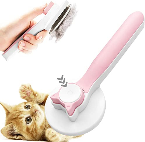 JUPPLIES Cepillo para Gatos y Perros – Quitapelos con Autolimpieza en un Click, Cerdas Metálicas 140º y Punta de Goma para Masaje, Ideal para Pelo Corto y Largo