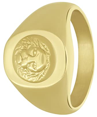 Lucardi - Herren Vergoldeter Edelstahlring mit Löwe - Ring - Stahl - Gelbgold legiert - 22/69 mm - Nickelfrei