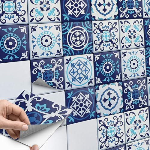 63 Stück Fliesenaufkleber 15x15 cm für Küche und Bad - Mosaikfliesen, Klebefliesen - selbstklebende PVC Fliesen SET