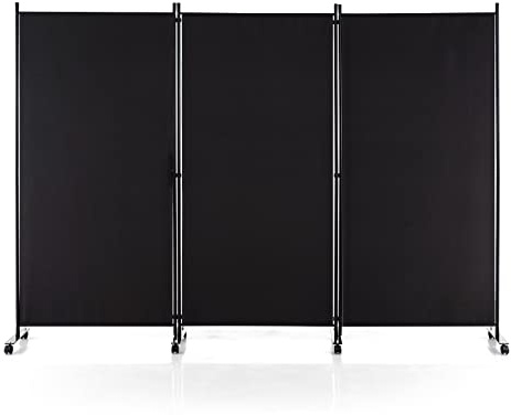 Multigot 1/3/4/6 Panel Room Divider, Folding Wall Privacy Screen Protector, Movable Partition Privacy Separator for Living Room Bedroom Office (Black, 3 Panels: 260 x 30 x 180cm)