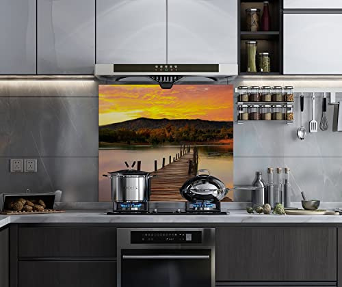 BELOFAY 60x70cm Modern Art Design 6mm Tempered Glass Splashback for Kitchen, Toughened Glass Heat Resistant Splashbacks for Cookers