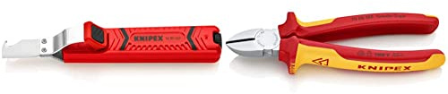 Knipex Abmantelungswerkzeug mit Schleppklinge schlagfestes Kunststoffgehäuse 165 mm 16 20 165 SB & Seitenschneider verchromt, isoliert mit Mehrkomponenten-Hüllen, VDE-geprüft 180 mm 70 06 180
