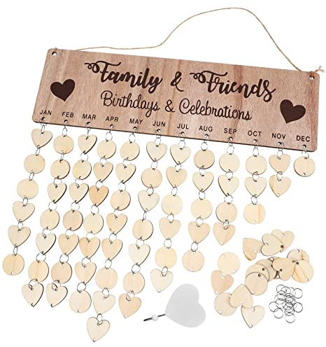 Gogogmee Holz-wandkalender Diy Countdown-kalender Mit Runden Und Herzfoermigen Holzscheiben Fuer Geburtstage Und Feiertage Wandhalterung Fuer Zuhause Und Klassenzimmer