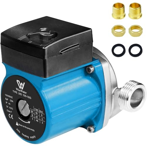 WiseWater 304 Stainless Steel Hot Water Recirculating Pump (1 NPT), 12.6 GPM 3-Speed, 20ft Head, Ultra-Quiet 30dB with 3/4'' NPT Adapters for Heating Systems (Blue)