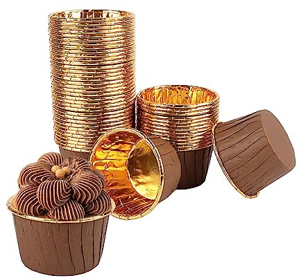 Encuryna 100 stycken pappersmuffinsformar, engångsaluminiumfolie pappersbakformar cupcake liners, cupcake-formar för muffin tårta pudding dessert party bröllop födelsedag dekor (2# brun)