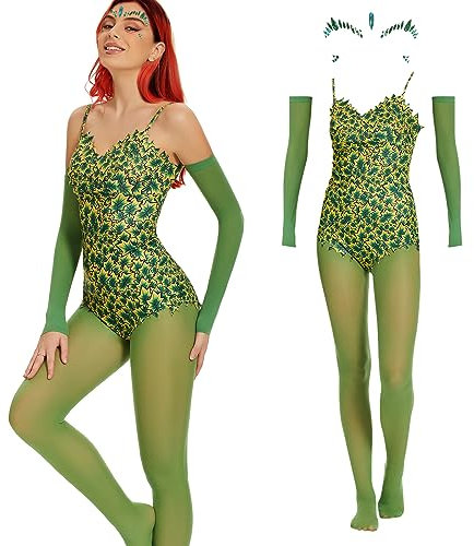 ATAMET Costume da donna super cattivo piante rampicanti modello completo cosplay corsetto costume di Halloween (set da 5 pezzi (con gioielli per il viso), M)