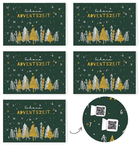 PremiumLine Weihnachtskarten 5 Stück • Interaktiver DIN A5 Adventskalender mit 24 QR Codes • Rezepte einfach Kochen & Backen für die Adventszeit • große Adventskalenderkarte • Skorpion Grußkarten