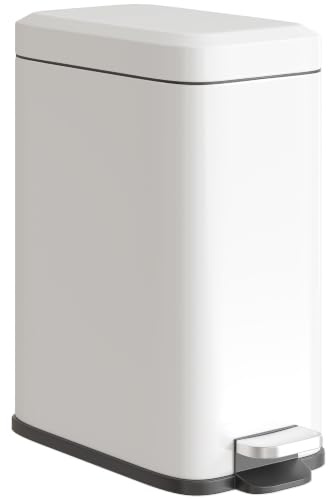 HOMCOM Mülleimer 5L mit Softclose-Deckel und Pedal 29,2 x 14 x 32 cm Weiß | Treteimer, Abfalleimer inkl. Inneneimer, Kosmetikeimer für Wohnzimmer, Büro, Metall
