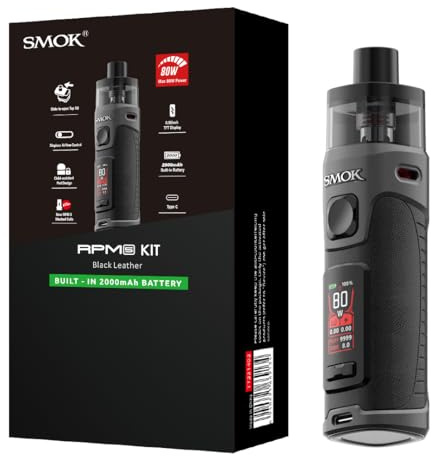 SMOK RPM 5 Kit Pod Cigarrillo Electrónico 80W 2000mAh 6,5 ml Cuero negro | Flujo de aire regulable, Llenado superior, USB-C, Calada DL, Tecnología Mesh, Sin nicotina