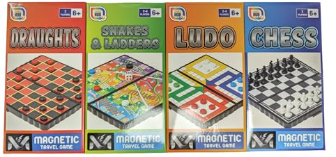 Games Hub Chess, Ludo, Snakes and Ladders, Draughts, Mini Board Games for Adults and Kids, Children Board Game, Magnetic Games, Family Board Games, Magnetic Travel Games