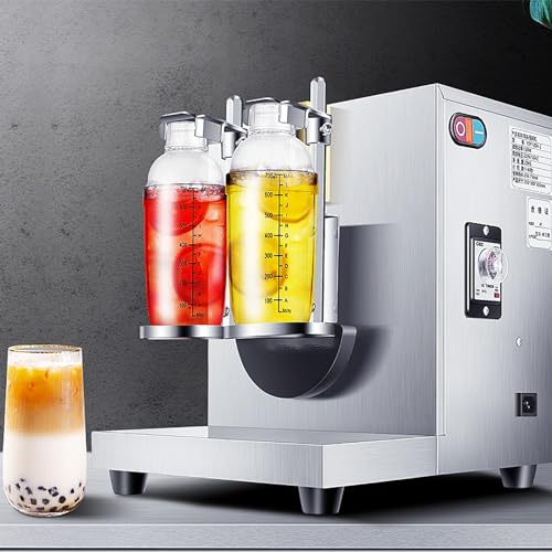 Batidora Té con Leche Doble Cabezal, Coctelera Automática con Metralla Taza Presión, Altura Abrazadera Taza Ajustable 350-1000ml Y Sincronización 1-180S, Agitación Uniforme 360°, Sin Derrames