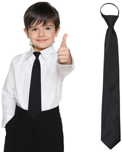 AFCJLTO Stilvolle schwarze Kinderkrawatte mit Reißverschluss - Ideal für Hochzeit, Abschlussfeier & Show - Verstellbar & einfach zu binden - Einheitlicher Look für kleine Jungen - 1 Stück