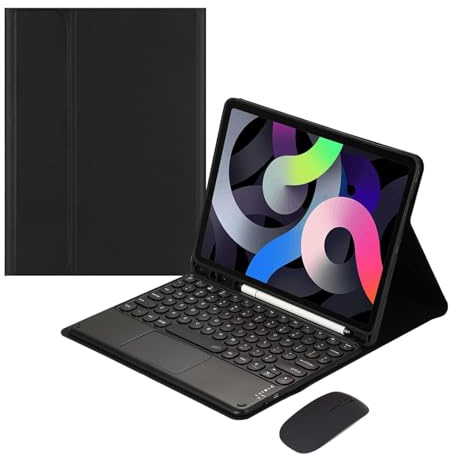 ZKAIAI Español Ñ Teclado y Funda iPad 9,7 Pulgadas con Touchpad, QWERTY Teclado Bluetooth Inalámbrico Desmontable para iPad 6.ª/5.ª Gen-2018/2017, iPad Air2/Air1, iPad Pro 9.7 con Ratón, Negro