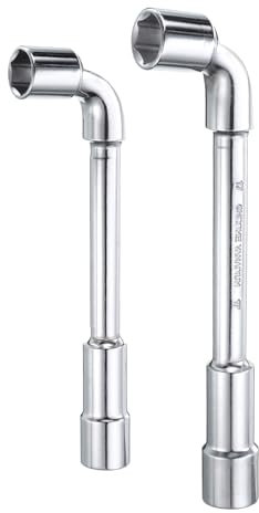 sourcing map 2pcs L Shaped Angled Hex Socket Wrench 16mm 17mm High Carbon Steel Double Ended Metric 6 Point Tubular Socket Spanner for General Repairing, Pipeline, Bicycle Car Maintenance
