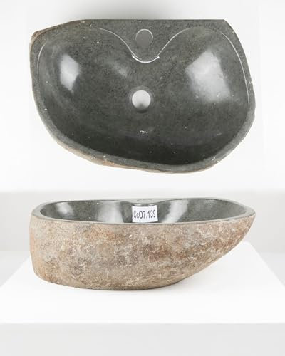 Steinwaschbecken 50 cm oval mit Hahnloch Bad WC Garten Flussstein Aufsatz-Waschbecken Handwaschbecken WOHNFREUDEN