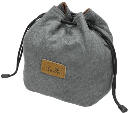 PATIKIL Mjuk kamerapåse, stötsäker dragsnöre linsfodral flanell kameralins fodral kompatibel med Nikon DSLR kameralins vattenkoppar, Grå, L Size, Klassisk
