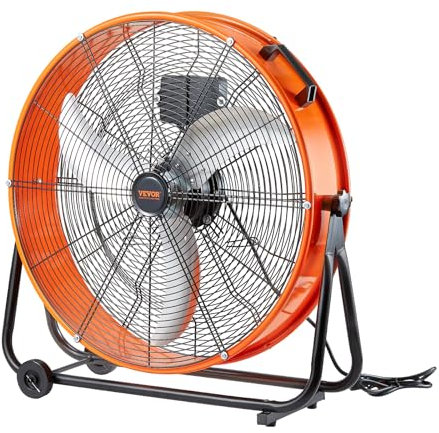 VEVOR Trommelventilator, Bodenventilator, Industrieventilator, 3 Gang, 8600 CFM, 360° verstellbare Neigung, 0-2-Stunden-Timer, Standventilator, Windmaschine für Lager, Werkstatt, Fabrik, Keller