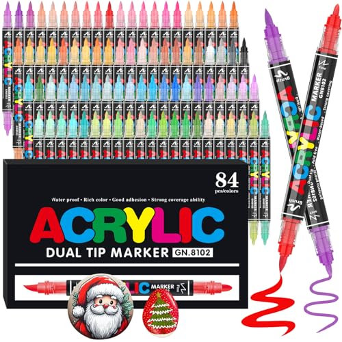 Gelanty Acrylic Paint Pens, 84 Colors Paint Markers with Brush and Fine Tip, Direct Liquid Acrylic Brush Markers for Rock Painting, Ceramic, Wood, Plastic, Stone, DIY Crafts