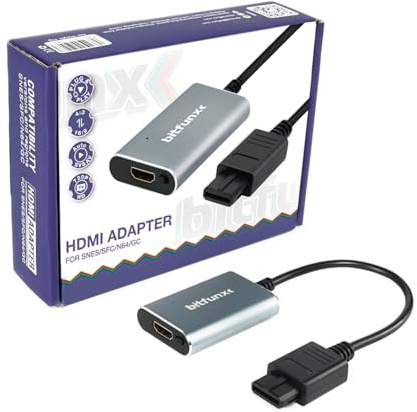 BITFUNX N64/NGC/SFC/SNES HDMI Adapter - Supports Auto SV & AV and 16:9/4:3 Switch, Plug & Play Video Game Adapter with No Lag, HDMI Adapter for N64/NGC/SFC/SNES Console