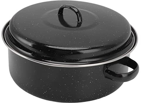 Roasting Pan, Non Stick Enamel Roast Pot, Cooking Oven Pans, Black Covered Oven Pans, Roaster Pot Turkey Pan with Lid Turkey Roasting Pan for Roasted Sweet Potatoes Chestnuts