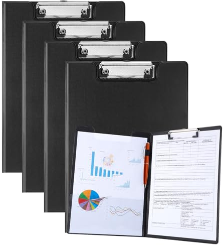 4 Pack Clipboard Folder A4, Foldover Clipboard with Cover File Document Organiser with Pen Holder for School Office Supply