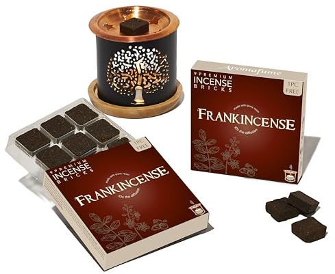 Frankincense Incense Bricks & Tree of Life Exotic Burner by Aromafume | 2 Trays x 9 Bricks | Boswellia Carterii & Boswellia Serrata Extract, Native to East Africa & India | Non-Toxic