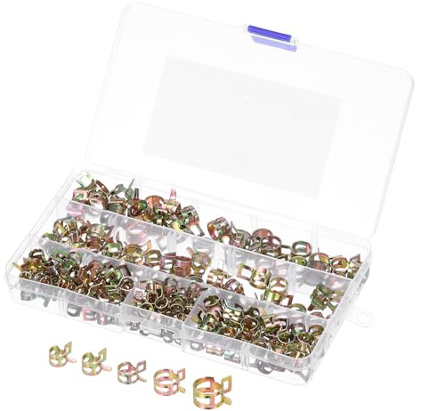 sourcing map 150 Pcs Fuel Line Clamps Spring Band Hose Clamps, 5 Size 6-10mm Silicone Air Tube Vacuum Hose Water Pipe Low Pressure Clamps Assortment Kit, Color Zinc Plating