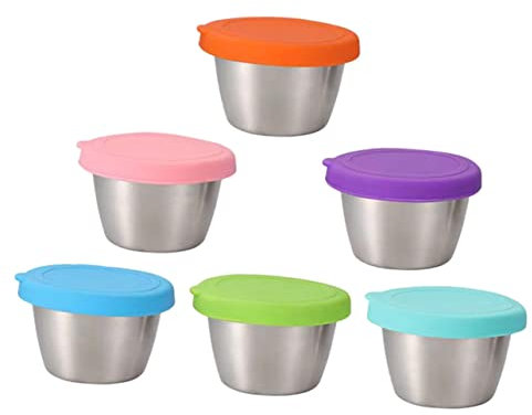 GRIRIW 6pezzi Ciotole Per Salsa Inossidabile Con Coperchi Contenitori Per Condimenti Per Snack e Insalate Facili Da Pulire e Portatili