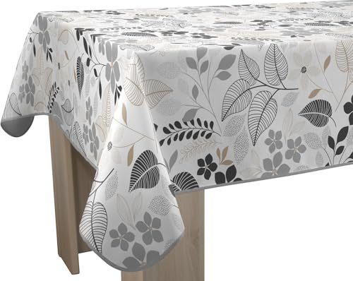 Le Linge de Jules Nappe Anti-Taches Gladys - Rectangle 150 x 200 cm, Motif (Feuille), Ivory