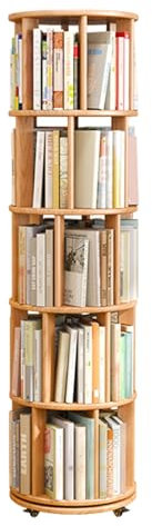 360° drehbares Bücherregal mit Rollen, 5-stöckiger Bücherturm aus Massivholz, Aufbewahrungsorganisator mit runden Ecken für Schlafzimmer, Wohnzimmer, Arbeitszimmer – modernes Präsentationsre