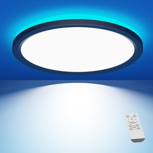 slochi LED Deckenleuchte Dimmbar mit Fernbedienung, 30CM RGB Farbwechsel Deckenlampe Led, 3000K-6500K Badezimmer Lampe für Bad Kinderzimmer Schlafzimmer Wohnzimme-Rund Schwarz