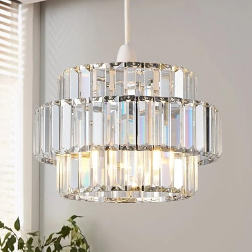HARPER LIVING Easy Fit Pendant Shade, Chrome Ceiling Light Shade with Diameter 27cm - Modern Lampshade for Bedroom, Kitchen, Living Room