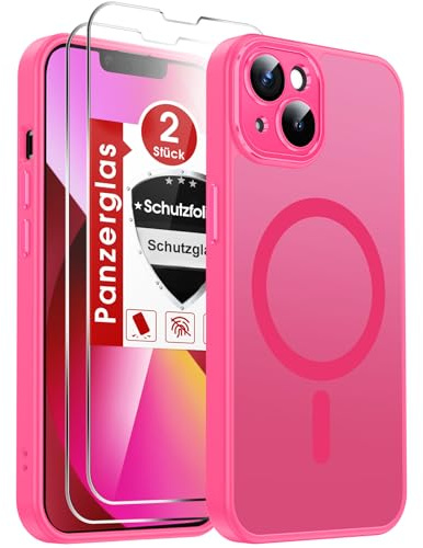 LeYi für iPhone 13 Hülle Rosa mit Panzer Schutz Glas 2X,[ für MagSafe] Magnetisch Handyhülle i Phone 13 Case Kameraschutz Displayschutz Anti-Rutsch Kratzfest Matt Schutzhülle Cover iPhone13- Magenta