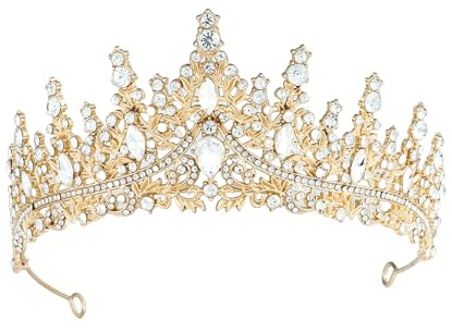 Kristall Hochzeit Tiara Krone mit Strasssteinen Prinzessin Diadem für Geburtstag Kristall Strass Metalllegierung Strasssteine Damen Braut Haarschmuck (Goldene Blumenrausch-Krone)