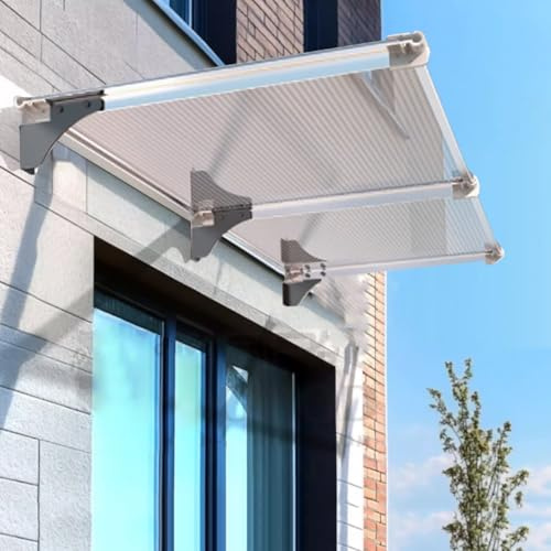 Geovne Marquesina para Puertas/Ventana,Tejadillo Puerta Protección contra Sol y Lluvia,Toldo Cubierta Exterior,Tejado con Soporte de Aluminio,40/65/80/100/120cm Opcional (40x140cm/16 x55,Clear)