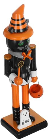 Zerodeko Halloween Black Cat Nutcracker Handpainted Wooden Cat Figurine for Desktop Shelf Decor Artistic Halloween Decoration for Home Party Holiday Celebrations