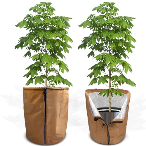 GROOFOO Thermo Topfschutz für Pflanzen – Frostschutz für Pflanzkübel, Winterschutz mit Kordelzug, Pflanzenschutz Winter für Topfpflanzen, Wiederverwendbar, Schutz vor Kälte und Nässe (2PCS (65X70 cm))