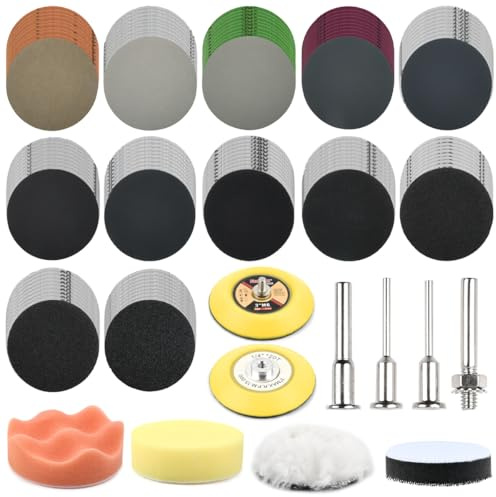 BATINO 130Pcs 3inch Sanding Discs Hook and Loop Assorted Grit Sandpaper Headlight Restoration & Alloy Wheel Repair Kit Wet Dry Sandpaer 60-10000 Grit with Polishing Pads for Auto Metal Wood