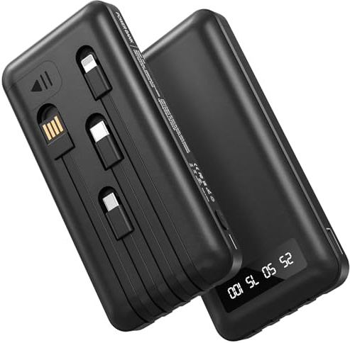 26800mah Power Bank With 4 Built in Cables, 22.5W Fast Charging Portable Charger USB C Powerbank with LED Display & Stand,Battery Pack for iPhone 17 16 15 14 13 12 Samsung Xiaomi mobile phone, Black