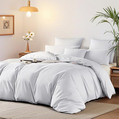 Boqingzhu Bettwäsche 220x240 cm Baumwolle Satin Öko-Tex Weiß | 100% Langstapelige Baumwolle, Weich, Luxus Bettwäsche-Set mit Reißverschluss, 1x Bettbezug 220x240 + 2x Kissenbezug 80x80