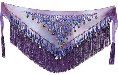 ORFOFE Falda de Danza del Vientre con Lentejuelas y Borlas Pañuelo de Cadera para Mujeres Cinturón Étnico para Baile Oriental para Actuaciones y Práctica de Danza