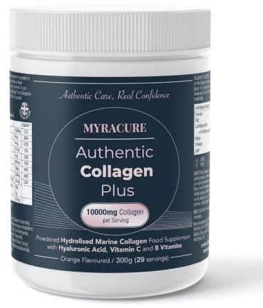 Myracure Marine Collagen and Vitamin C Powder – 10,000mg Hydrolysed Type 1 & 3 Peptides with Hyaluronic Acid & Biotin – Skin, Hair, Nails & Joints – Gluten, Lactose & GMO Free – Orange, 29 Day Supply