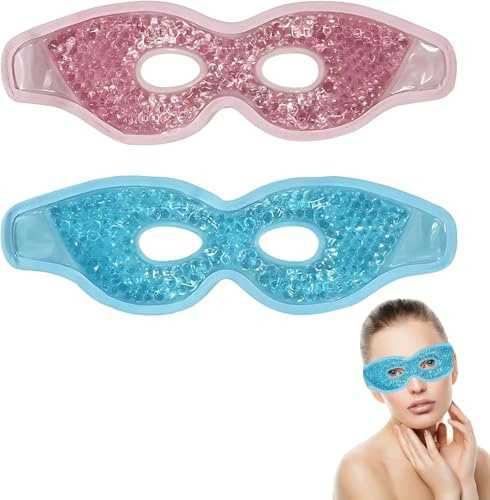 CLDURHGE Occhiali Maschera Gel per Occhi Freddo Caldo, Set 2 Pezzi Maschera Raffreddante Riutilizzabile con Fascia Regolabile, Impacco Occhi per Emicrania, Occhiaie e Affaticamento (Rosa e Blu)